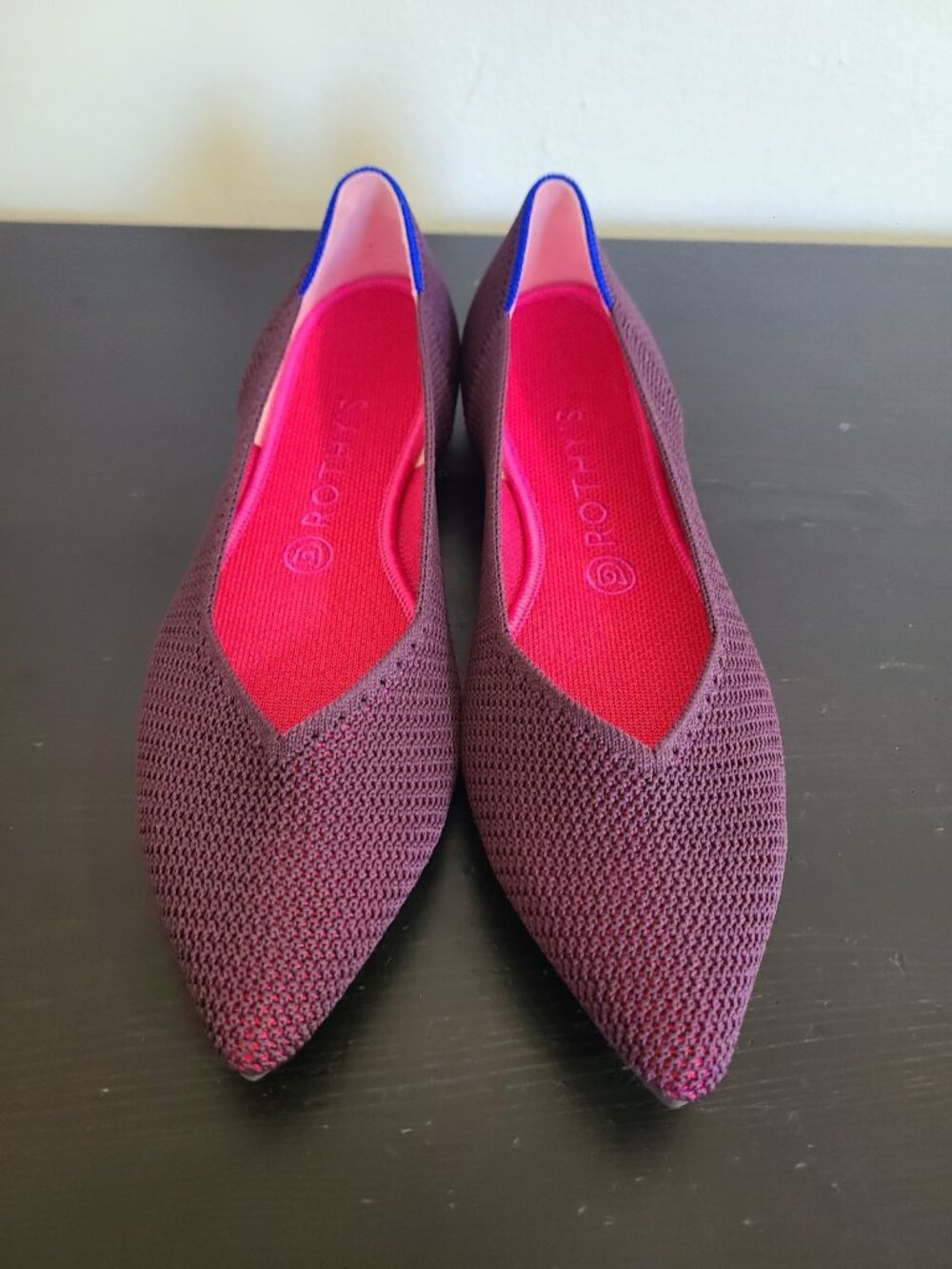Rothy’s The Point Cabernet Herringbone Burgundy Flats Shoes Size 9.5